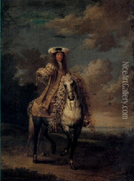 An Equestrian Portrait Of A Gentleman (don Luis De La Cerda Fernandez De Cordoba Folch De Cardona Y Aragon, 9th Duke Of Medinaceli?) Oil Painting - Jan van Kessel the Younger