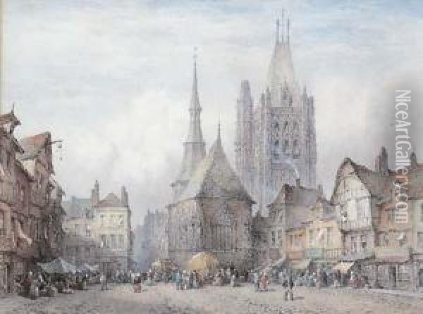 The Market Square Oil Painting - Lewis John Wood