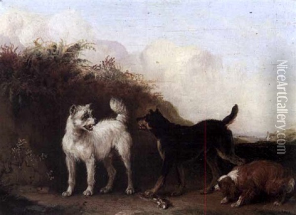 Dogs Fighting Over A Bone Oil Painting - Edmund Bristow