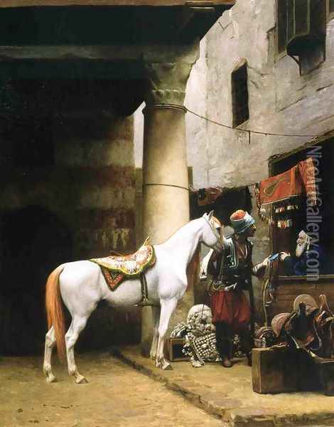 Arab Purchasing a Bridle Oil Painting - Jean-Leon Gerome