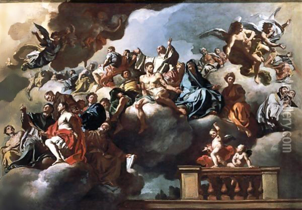 Saints And Prophets In Glory With Putti Oil Painting - Francesco Solimena