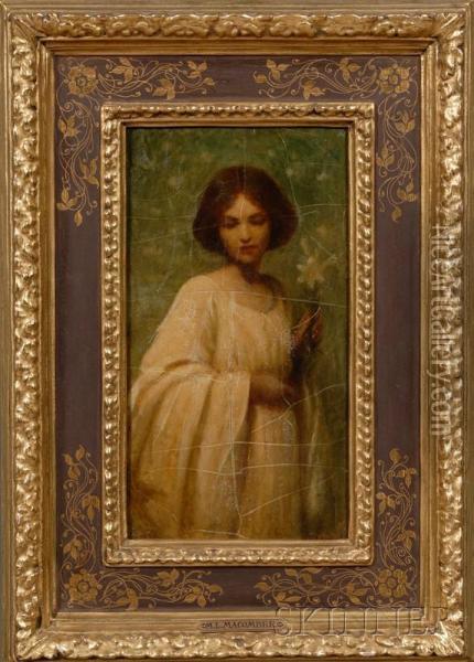 Young Woman In A White Dress With A Lily Oil Painting - Mary Lizzy Macomber