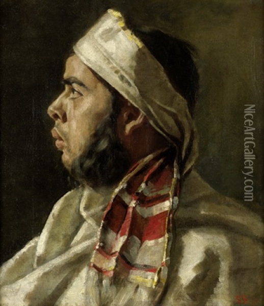 Araber (orientale Im Profil Nach Links Mit Gestreiftem Turban) Oil Painting - Sascha Alexander Schneider