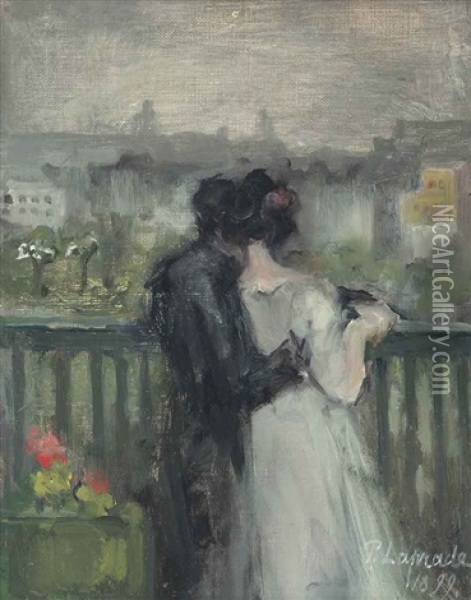 Couple Sur La Terrasse Oil Painting - Pierre Laprade