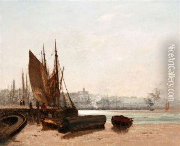 Fischerboote Im Hafen Bei Ebbe Oil Painting - Charles Lapostolet