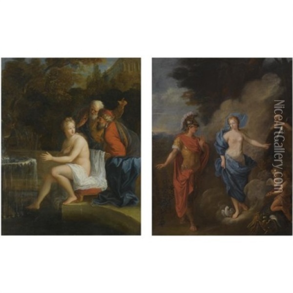 An Allegory Of War And Peace (pair) Oil Painting - Bon De Boulogne