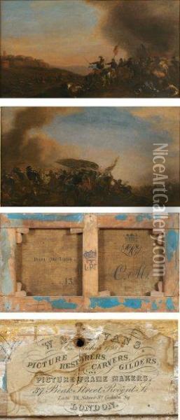 Chocs De Cavalerie Deux Huiles Sur Toile Formant Pendant Oil Painting - Philibert Benoit De Larue