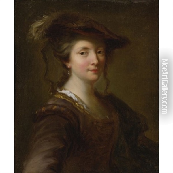 Portrait Of A Lady (louise Julie De Nesle, Comtesse De Mailly?) Oil Painting - Alexis Grimou