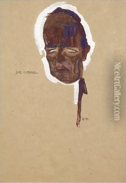 Portrait Of Dr Oskar Reichel, Head Study Oil Painting - Egon Schiele