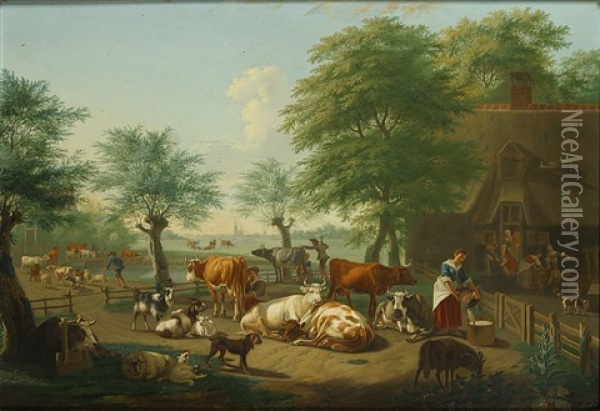 Het Leven Op De Boerderij Oil Painting - Jan van Gool