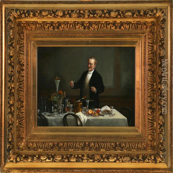 A Gentleman Is Smoking A Cigar After A Joyful Dinner Oil Painting - Hans August Lassen