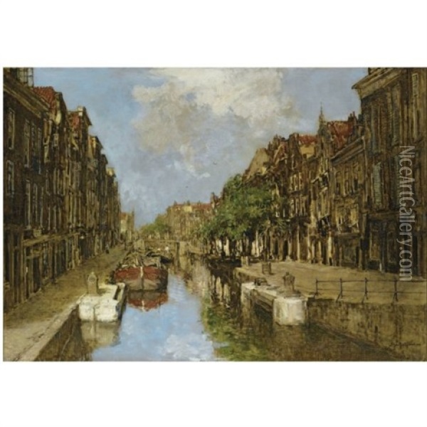 The Spuiwater And Delftsche Vaart, Rotterdam Oil Painting - Johan Hendrik van Mastenbroek