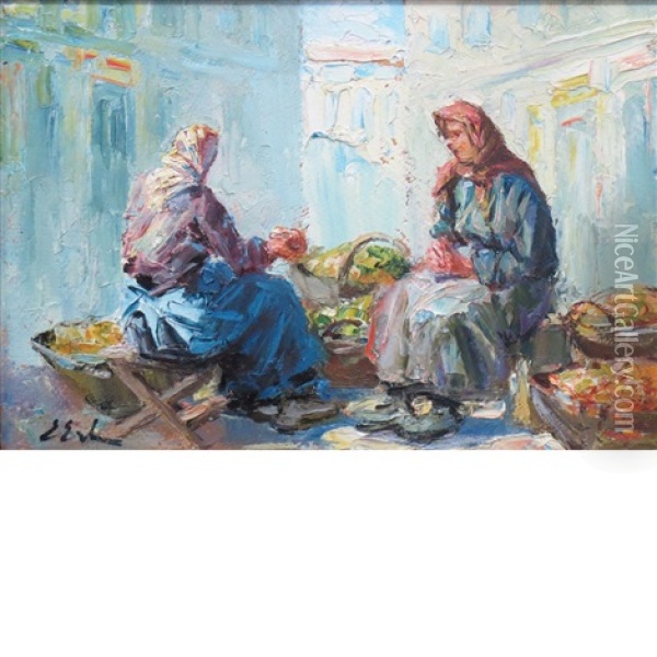 Women At The Market Oil Painting - Erno Erb