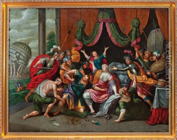 Samson And Dalila And Judith And Holofernes (2 Works) Oil Painting - Peeter Sion