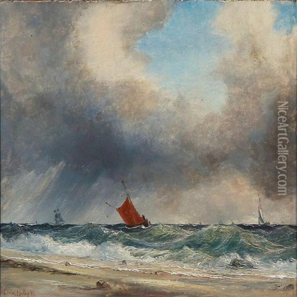 Coastal Scene With Sailing Ships On The Sea Oil Painting - Vilhelm Melbye