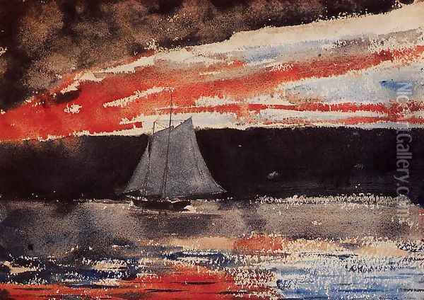 Schooner at Sunset Oil Painting - Winslow Homer