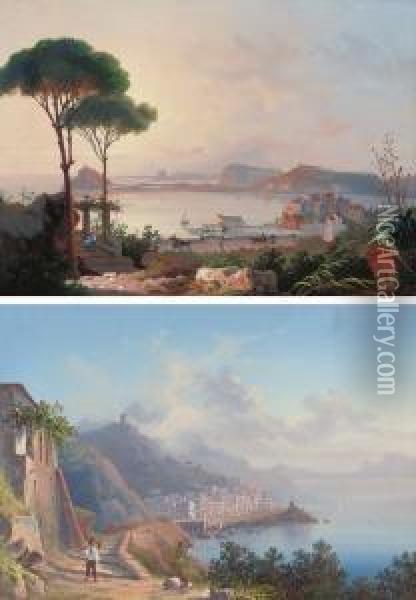 A View Of Naples; And On The Neapolitan Coast Oil Painting - Gioacchino La Pira