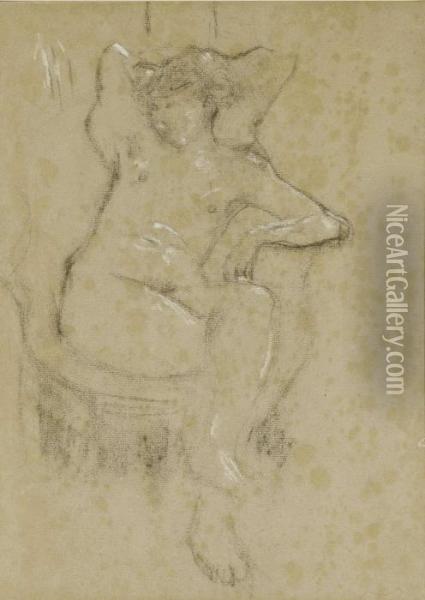 Femme Allongee Dans Un Fauteuil Charcoal And White Chalk On Paper 16Â½ X 12 1/8in Oil Painting - Pierre Bonnard