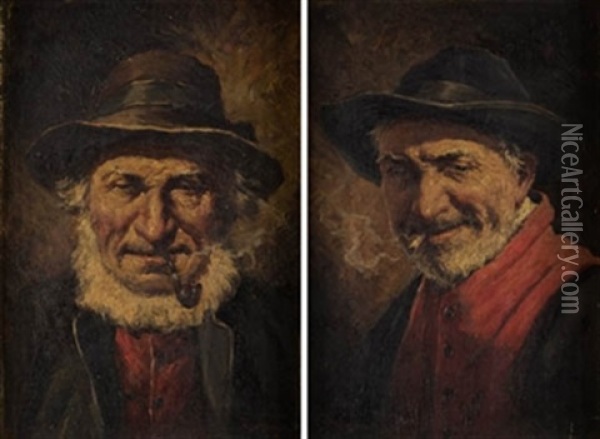 Fumador Y Anciano Con Pipa (pair) Oil Painting - Roman Arregui
