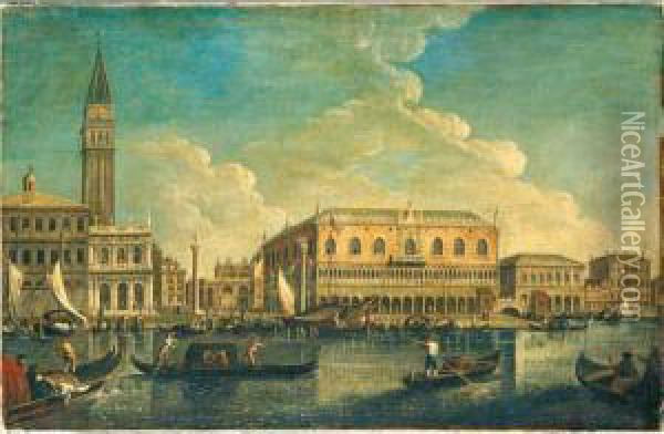 Veduta Del Bacino Di San Marco, Con La Piazzetta Ed Il Palazzo Ducale Oil Painting - Bernardo Bellotto