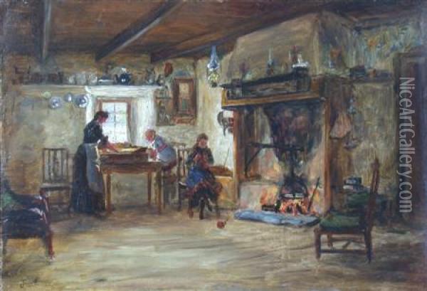 Cottage Interior Oil Painting - John Faed