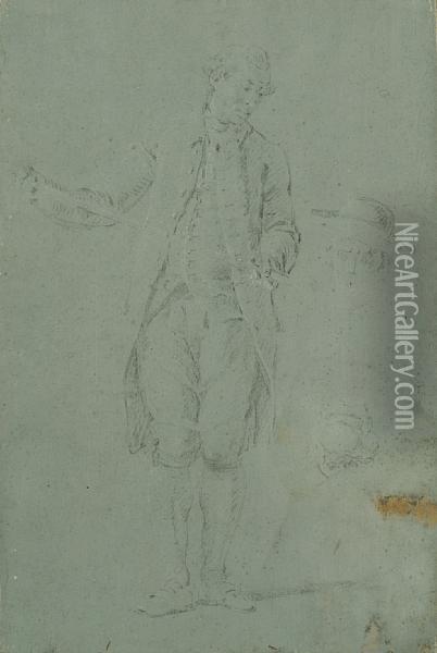 Portrait Of A Standing Gentleman, M. Debornis Oil Painting - Louis Tocque