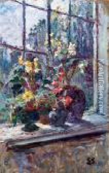 Blumen Am Fenster Oil Painting - Leo Von Littrow