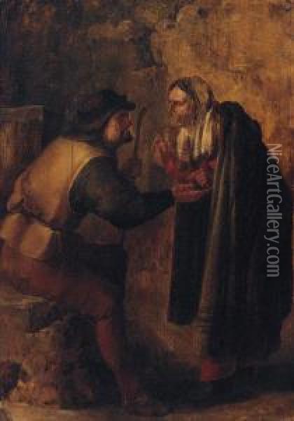 A Gypsy Telling A Boor's Fortune Oil Painting - Jan van de Venne