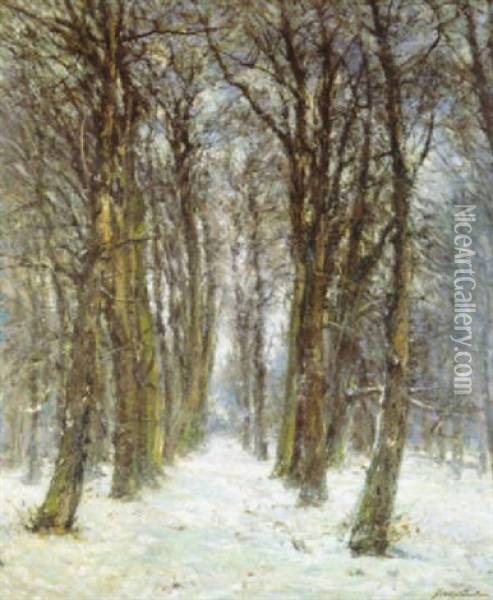Le Bois Sous La Neige - Het Besneeuwde Bos Oil Painting - Franz Courtens