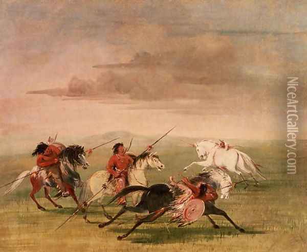 Red Indian Horsemanship Oil Painting - George Catlin