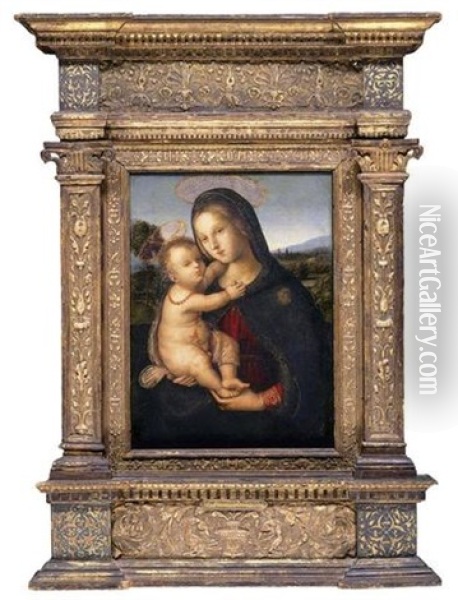 The Madonna And Child Before A Landscape - The Morgan Madonna Oil Painting - Bernardino di (il Pinturicchio) Betto (Betti)