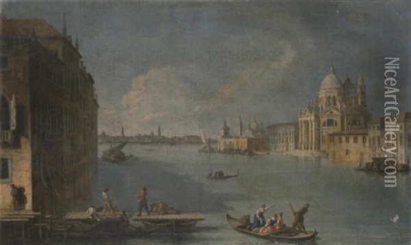 The Entrance Of The Grand Canal, Venice, Looking East Towards Santa Maria Della Salute And The Dogana With S. Giorgio Maggiore Oil Painting - Giovanni Richter