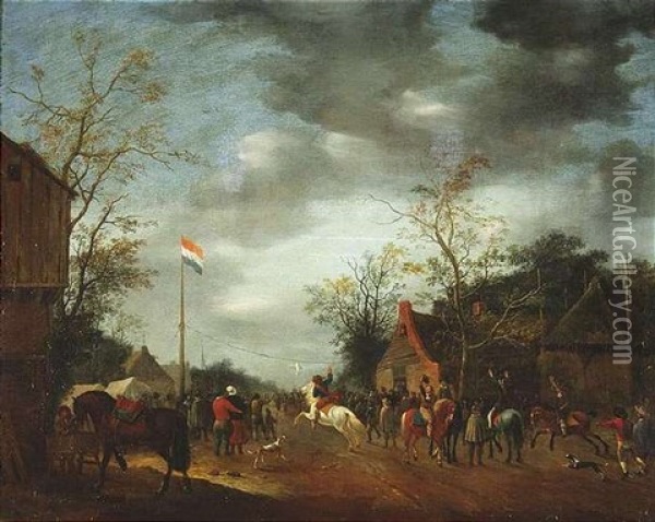 Gansereiten In Einem Hollandischen Dorf Oil Painting - Aarnout (Anthonis A.) Ter Himpel