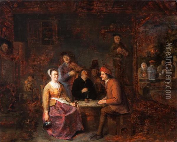 Company Of Peasants With A Violinist In A Tavern Oil Painting - Philips Koninck