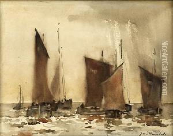 Fishing Fleet Setting Out Oil Painting - James Watterston Herald