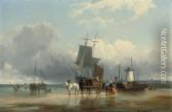 Unloading The Day's Catch Oil Painting - William Collins
