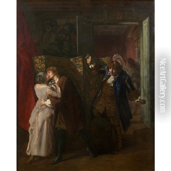 Les Amants Surpris Oil Painting - Gaston Theodore Melingue