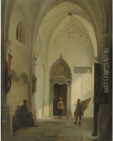 At The Church Entrance Oil Painting - Bernardus Van De Laar