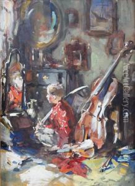 Seated Boy In The Music Room Oil Painting - William Christian Symons