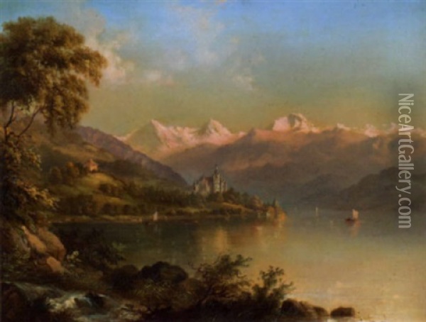 Schloss Hunegg Und Der Thunersee Oil Painting - Friedrich Wilhelm Mueller