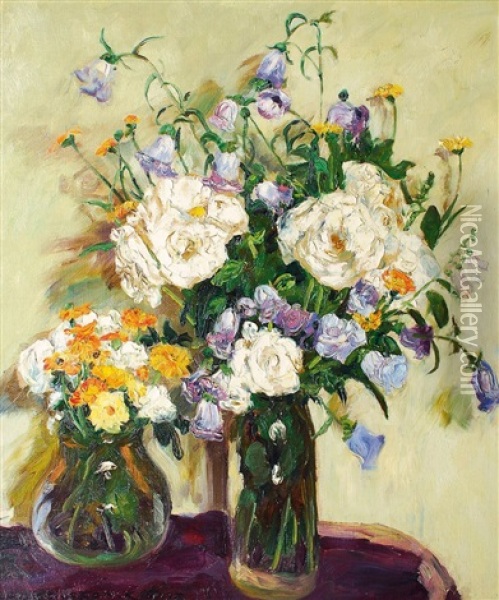Zwei Blumenstrause Oil Painting - Philipp Franck