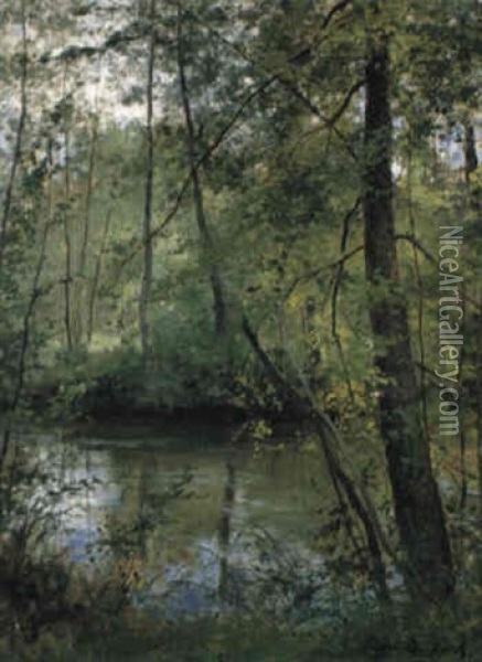 A Brook In A Forest Oil Painting - Cesar De Cock