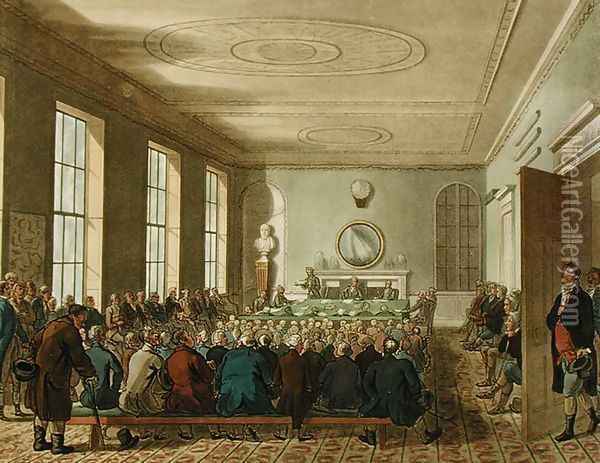 Society of Agriculture, from Ackermanns Microcosm of London', engraved by Joseph Constantine Stadler fl.1780-1812, 1809 Oil Painting - T. Rowlandson & A.C. Pugin