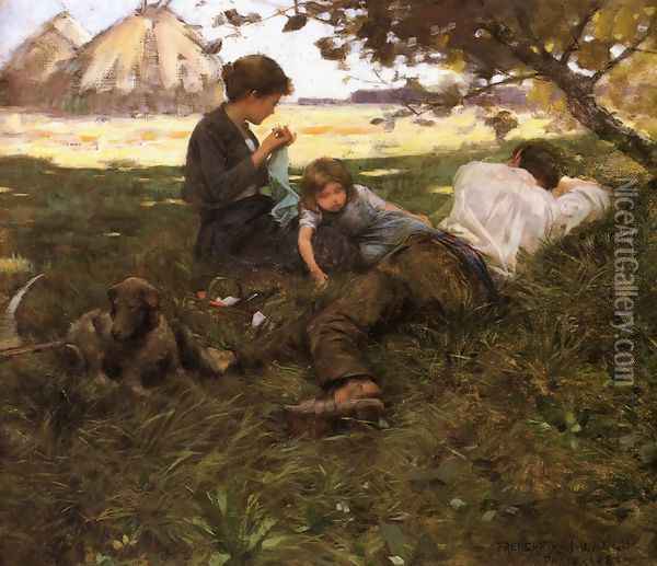 Family Resting under a Tree Oil Painting - Frederick Judd Waugh