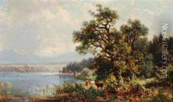 Kuhe Am Ufer Des Starnbergersees Oil Painting - Ludwig Sckell