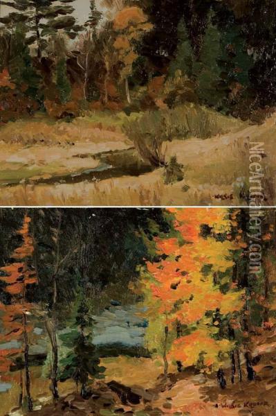 Two Views: River View; And Lake View. Oil Painting - Andrew Wilkie Kilgour