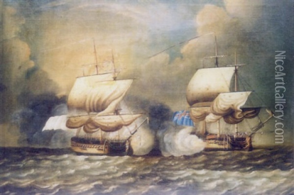 Combat Naval Anglo-francais Oil Painting - William Hopkins Craft
