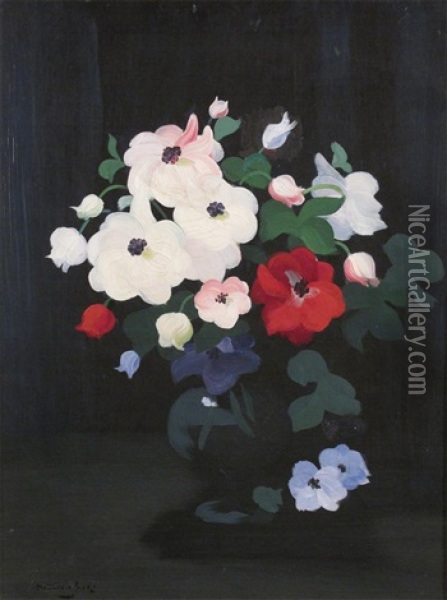 Still Life Of A Vase Of Summer Flowers Oil Painting - Stuart James Park