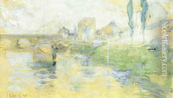 French River Scene Oil Painting - John Henry Twachtman