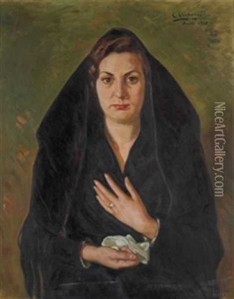 Retrato De Dama Con Mantilla Oil Painting - Eduardo Chicharro Aguera